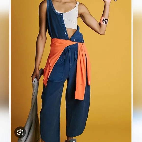 Free People FP Movement Timko XL Navy Blue Barrel Leg Athletic Sporty Jumpsuit - Picture 3 of 16